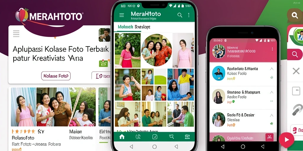 Tampilan antarmuka <strong>MERAHTOTO</strong> dengan fitur kolase foto yang menarik.