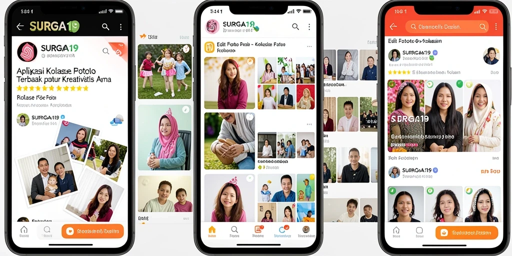 Tampilan antarmuka SURGA19 saat membuat kolase foto yang kreatif.