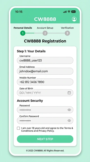 Tampilan halaman daftar cw8888